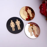 Popxstar 5mm 3D Acrylic Mirror Round Toilet Door Sign Bathroom WC Black Gold Silver Modern Wood Base Wall Sticker Home Decor