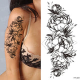 Popxstar Tattoo Sticker Women Flower Rose Peony Black Tatouage Temporaire Femme Temporary Sleeve Tattoo Waterproof Sexy Body Art Fashion