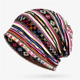 Popxstar Boho Style Women Beanie Cap Winter Floral Print Warm Hat Fashion Soft Thermal Skullies Hat Female Scarf Bonnet