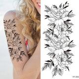 Popxstar Tattoo Sticker Women Flower Rose Peony Black Tatouage Temporaire Femme Temporary Sleeve Tattoo Waterproof Sexy Body Art Fashion