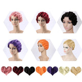 Popxstar Short Kinky Curly Synthetic Wigs For Black Women Retro Wig Female Hair Finger Wave Gold Black For Cosplay Party