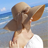 Popxstar Summer Women Straw Hat Bowknot Wide Brim Floppy Panama Hats Female Lady Outdoor Foldable Beach Sun Cap