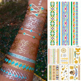 Popxstar Waterproof Temporary Tattoo Sticker Metal Gold Silver Blue Mandala Bracelet Jewelry Flash Tatto Women Henna Body Art Fake Tatoo