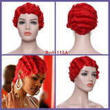 Popxstar Short Kinky Curly Synthetic Wigs For Black Women Retro Wig Female Hair Finger Wave Gold Black For Cosplay Party