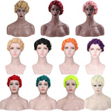 Popxstar Short Kinky Curly Synthetic Wigs For Black Women Retro Wig Female Hair Finger Wave Gold Black For Cosplay Party