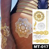 Popxstar Waterproof Temporary Tattoo Sticker Metal Gold Silver Blue Mandala Bracelet Jewelry Flash Tatto Women Henna Body Art Fake Tatoo