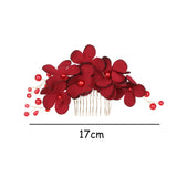 Popxstar 1Pcs Fashion Red Flower Hair Comb Bridesmaid Crystal Hair Clip Bridal Hairpin Wedding Hair Jewelry For Women Party Hairband Gift