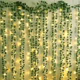 Popxstar 2.3m Silk Leaves Fake Creeper Green Leaf Ivy Vine 2m LED String Lights For Home Wedding Party Hanging Garland Artificial Flower