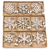 Popxstar 12PCS/Box Wooden Hollow Snowflake Christmas Vintage Pendants Xmas Hanging Ornaments for Noel Tree Decorations DIY Painting Gifts