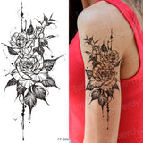 Popxstar Tattoo Sticker Women Flower Rose Peony Black Tatouage Temporaire Femme Temporary Sleeve Tattoo Waterproof Sexy Body Art Fashion