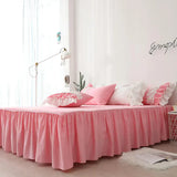 Popxstar Lace Flowers Embroidery Bedding Set Cotton Pink Princess Duvet Cover Bedspread Bed Skirt Pillowcases Solid Color Home Textile