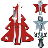 Popxstar 4PCS 44 Styles Christmas Knife and Fork Holder Elk Xmas Tree Pocket Cutlery Bag Non-woven fabric Cookware Organizer Table Decor