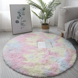 Popxstar 40/60/80cm Small Round Shaggy Rug Soft Anti-Skid Mat Living Room Bedroom Carpet Home Decor Winter Colorful Tie Dye Print Rugs