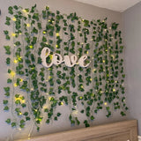 Popxstar 2.3m Silk Leaves Fake Creeper Green Leaf Ivy Vine 2m LED String Lights For Home Wedding Party Hanging Garland Artificial Flower