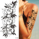 Popxstar Tattoo Sticker Women Flower Rose Peony Black Tatouage Temporaire Femme Temporary Sleeve Tattoo Waterproof Sexy Body Art Fashion