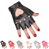 Popxstar girl five Finger PU Leather Gloves Ladys Driving Show Pole Dance Mittens for Women Men heart Gothic lolita cosplay party gloves