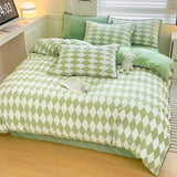 room inspo Winter Double-Sided Thickened Milk Coral Fleece Bed Four-Piece Set Fleece-lined Flange Suede Bed Sheet Quilt Cover Bedding Fitted Sheet