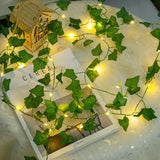 room inspo LED Green Leaf Copper Wire String Light Factory Indoor Room Decoration Green Plant Layout Atmosphere Copper