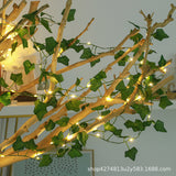 Popxstar room inspo LED Green Leaf Copper Wire String Light Factory Indoor Room Decoration Green Plant Layout Atmosphere Copper