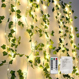 room inspo Green Leaf Rattan Vine Led Copper Wire Lamp Ivy Willow Leaf Solar Remote Control USB Battery Box Curtain Light String