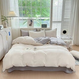 room inspo Class Simple Washed Cotton Four-Piece Set Pure Cotton Bedding Quilt Cover Bed Sheet Three-Piece Set