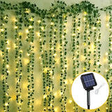 room inspo Green Leaf Rattan Vine Led Copper Wire Lamp Ivy Willow Leaf Solar Remote Control USB Battery Box Curtain Light String