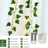 room inspo Green Leaf Rattan Vine Led Copper Wire Lamp Ivy Willow Leaf Solar Remote Control USB Battery Box Curtain Light String