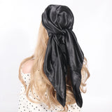 Popxstar Solid Colors Silk Scarf Women Satin Hair/Head Scarves Black White Army Green Brown Khaki Square 90*90cm Foulard Female Hijab