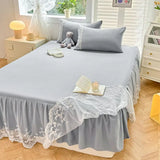 Popxstar shabby chic 1PCS Pink Elegant Princess Bed Skirt Non-slip Mattress Cover Ruffled Lace Solid Color Bedsheet Protector Bedspread No Pillowcase