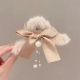 Popxstar cute winter outfits New Fashion Bow Tassel Pendant Hair Clips Korea Ponytail Plush Shark Claw Girls Fall and Winter Gift Hair Accessories