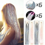 Popxstar Tinsel Hair Extension 12pcs Glitter Sparkling Shinny Fairy Hair Accessories for Women and Girls for Christmas New Year Halloween