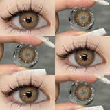 Popxstar 1Pair Natural Colored Contact Lenses with Prescription Myopia Lenses with Degree Gray Pupils Lens Brown Lenses Yearly