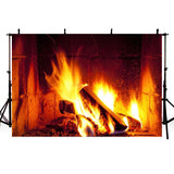 Popxstar Fireplace Fire Flame Background Winter Brick Wall firewood  Christmas  Backdrop Decoration Customize Photography Studio Props