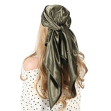 Popxstar Solid Colors Silk Scarf Women Satin Hair/Head Scarves Black White Army Green Brown Khaki Square 90*90cm Foulard Female Hijab