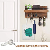 Popxstar Wooden Wall Key Holder with 5 Hooks Mail Organizer with Shelf Home Decor for Entryway Hallway