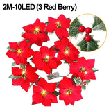 Popxstar shop party pieces Artificial Poinsettia Garland Christmas Ornaments Flower String Light Holly Berry Green Leaf Vine for Xmas Tree Table Decoration