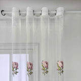 Popxstar Luxury Pink Peony Embroidery Tulle Curtain For Living Room Bedroom American Pastoral Flower White Sheer Voile Drapes Custom