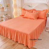 Popxstar Korean Princess Duvet Cover Set Simple Solid Color Bedding Set Lace Ruffles Bed Skirt Sheets Gilr Quilt Cover Full Queen Size