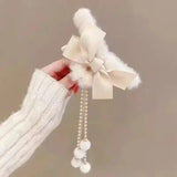 Popxstar cute winter outfits New Fashion Bow Tassel Pendant Hair Clips Korea Ponytail Plush Shark Claw Girls Fall and Winter Gift Hair Accessories