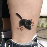 Popxstar Black Cat Flower Temporary Tattoos for Women Man Arm Cartoon Kitten Waterproof Tattoo Stickers Art Lasting Cute Fake Tattoo