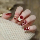 Popxstar 24Pcs Wearable Coffin Fake Nail Tips with Butterfly Camellia Designs Red Long Ballerina False Nails Press on Nails Art Manicure