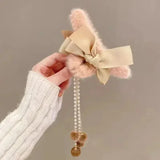 Popxstar cute winter outfits New Fashion Bow Tassel Pendant Hair Clips Korea Ponytail Plush Shark Claw Girls Fall and Winter Gift Hair Accessories