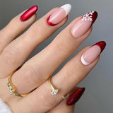 Popxstar 24pcs French Wearable Press on Nails Christmas Almond Fake Nails Detachable Nail Flower False Nails Накладные Ногти Postizas 네일팁