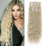 Popxstar Clip In Hair Extensions 6PCS Set Curly 20inch Long Synthetic Clip On Hairpiece Corn Wavy Style For Women Girls Daily Party