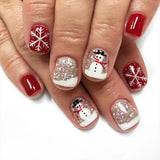 Popxstar 24pcs Christmas Wearable Press on Nails Red Fake Nails Detachable Short Square Nail Lovely False Nails Накладные Ногти Uñas 네일팁