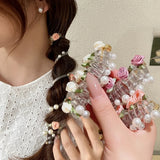 Popxstar Rose Bead Telephone Line Headband Charming Tied Ponytail Braid Hair Rope Headband High Elasticity Rubber Band Pearl Headwears