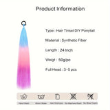 Popxstar Colorful Hair Extensions Ombre Braid Ponytail Blend Hair Tinsel with Hair Tie Crazy Hair Day Accessories For Women Girls