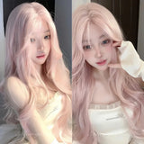 Popxstar Pink Wig for Women Long Wavy Cosplay Wigs Natural Soft Sweet Synthetic Wig for Daily Use School Life Lolita Wig Pink