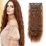 Popxstar Clip In Hair Extensions 6PCS Set Curly 20inch Long Synthetic Clip On Hairpiece Corn Wavy Style For Women Girls Daily Party