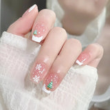 Popxstar 24pcs Christmas Wearable Press on Nails Red Fake Nails Detachable Short Square Nail Lovely False Nails Накладные Ногти Uñas 네일팁